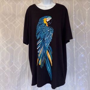 Vibrant Pop Art Blue and Yellow Macaw Graphic T Shirt 100% Organic Cotton XLT